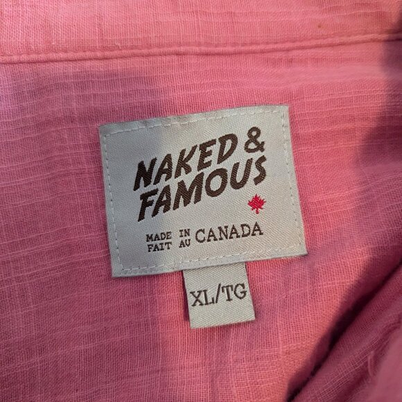 NAKED & FAMOUS - Pink cotton short sleeve shirt - Sz XL - Picture 5 of 7